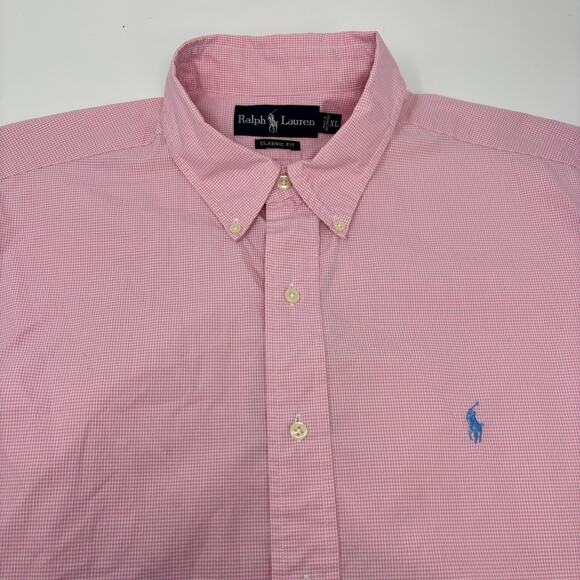 Ralph Lauren XL Pink Check Short Sleeve Button Down Classic Fit Shirt - Picture 1 of 5